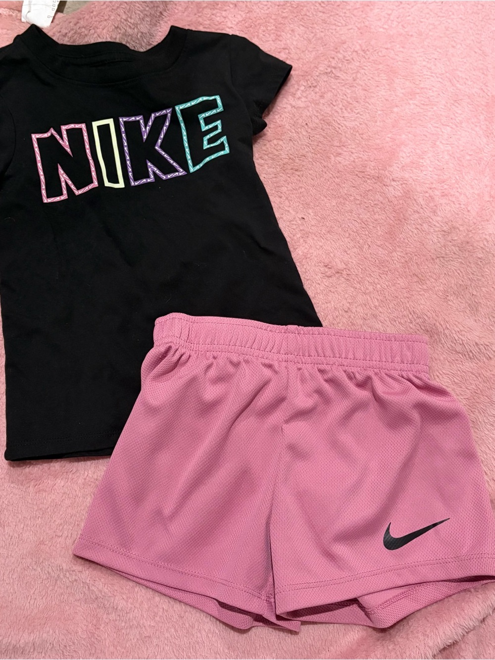 Nike Pink Black Girls' Athletic Matching Short Set Sz 4t
